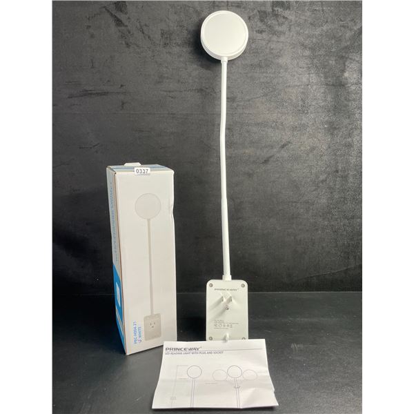 Flexible 20" LED Reading Light with Plug & Socket (Great for Nightstands/Behind Beds) White - New
