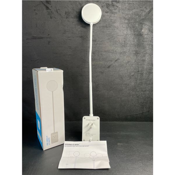 Flexible 20" LED Reading Light with Plug & Socket (Great for Nightstands/Behind Beds) White - New