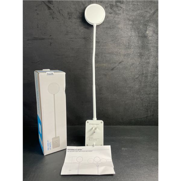 Flexible 20" LED Reading Light with Plug & Socket (Great for Nightstands/Behind Beds) White - New