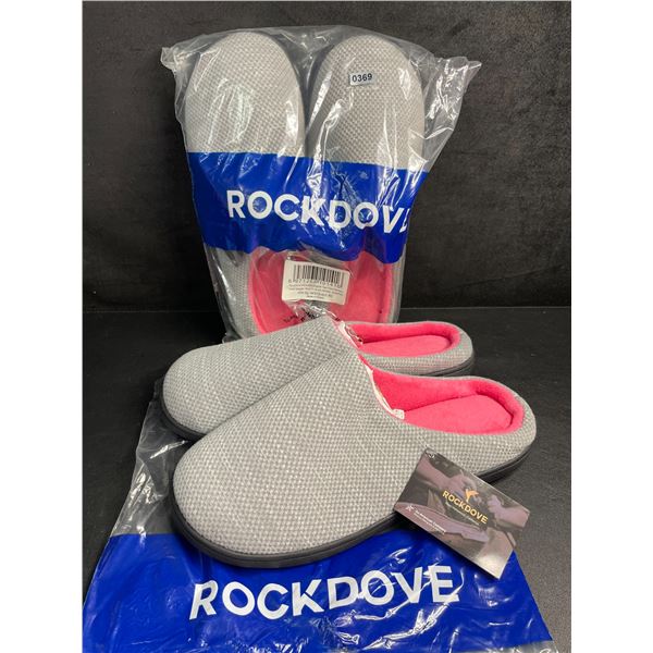 2 Pairs of RockDove Women's Original Two-Tone Memory Foam Slippers (Size 11-12) Gray/Pink - New