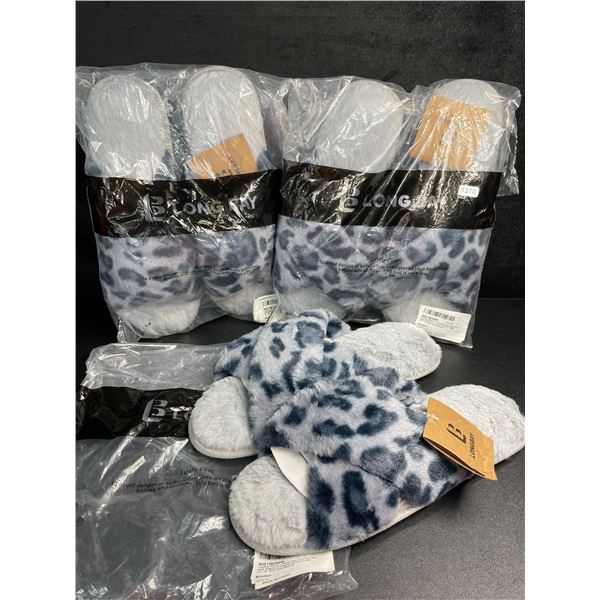 3 Pairs of LongBay Women's Leopard Print Fuzzy Cross-Band Slide Slippers - Size 11-12 - New