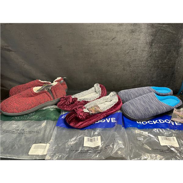 3 Pairs of Assorted Slippers (Snugleaves & Rockdove) Sizes 11-12 - New with Tags