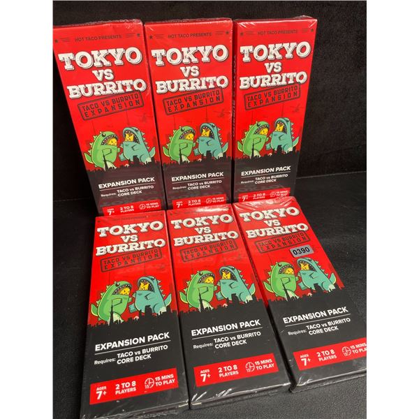 Lot of 6 Tokyo vs Burrito Expansion Packs for Taco vs Burrito Card Game - New Sealed