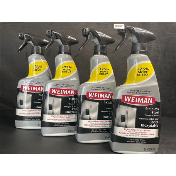 Lot of 4 Weiman Stainless Steel Cleaner & Polish Sprays (651ml) For Streak-Free Shine - New