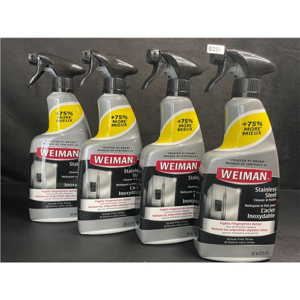 Lot of 4 Weiman Stainless Steel Cleaner & Polish Sprays (651ml) For Streak-Free Shine - New