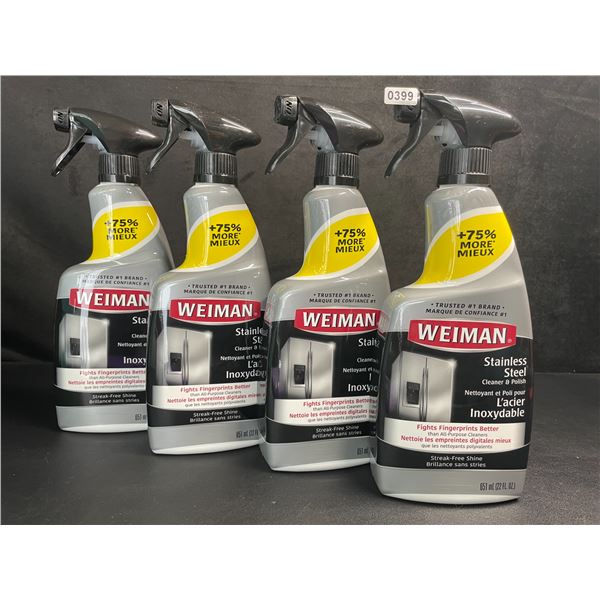 Lot of 4 Weiman Stainless Steel Cleaner & Polish Sprays (651ml) For Streak-Free Shine - New