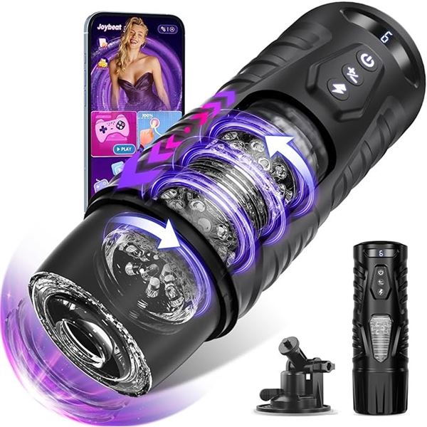 Black Knight Automatic Male Masturbator/Thrusting & Vibrating Sex Toy with App Control + Base - New