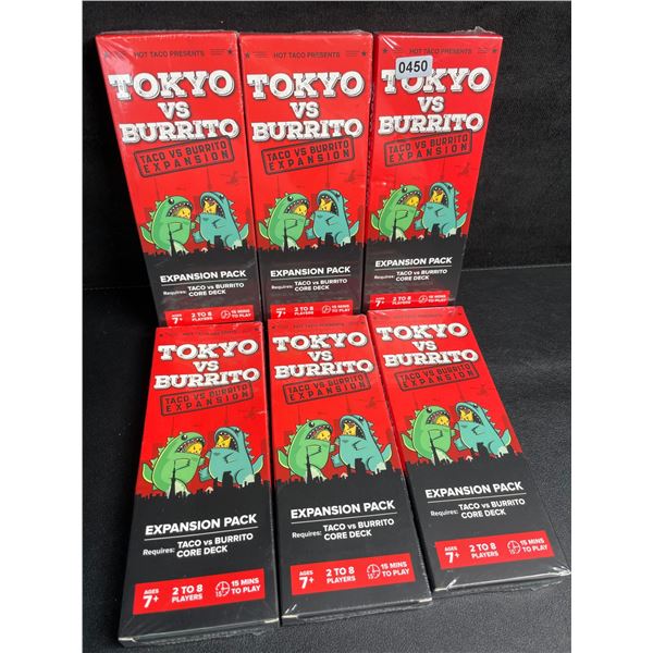 Lot of 6 Tokyo vs Burrito Expansion Packs for Taco vs Burrito Card Game - New Sealed