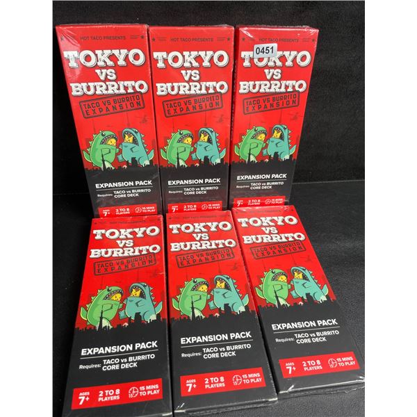 Lot of 6 Tokyo vs Burrito Expansion Packs for Taco vs Burrito Card Game - New Sealed