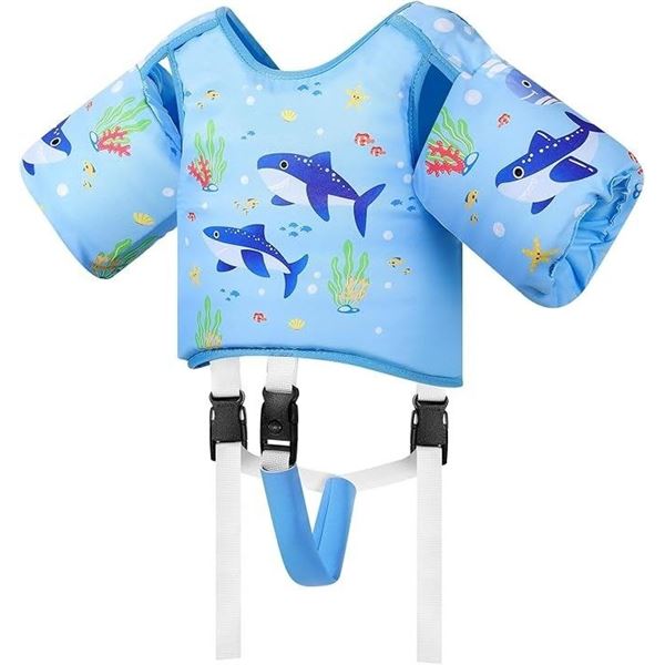 Toddler Swim Vest Jacket with Arm Floaties & Crotch Strap (For Kids Weighing 22-66lbs) - New