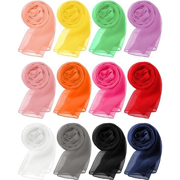 12-Pieces Multicolored Soft Chiffon Scarf Shawls for Women - 20" x 63" Scarf Size - New