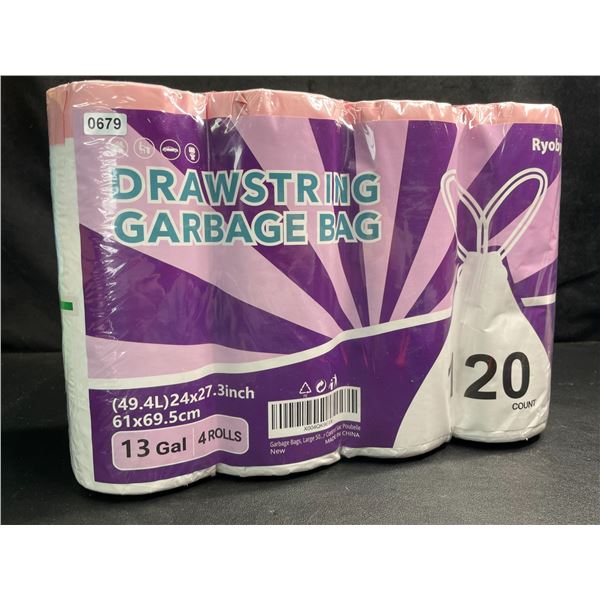 4-Pack of Large 50L Drawstring Garbage Bags/Trash Bags (120 Count) Ultra Strong/Leakproof - New