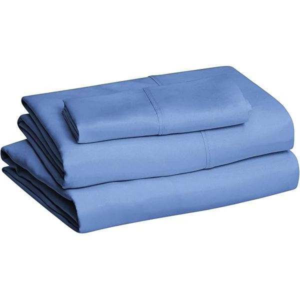 AmazonBasics 3PC Twin XL Lightweight Ultra-Soft 14" Deep Pocket Bed Sheet Set (Dutch Blue) New
