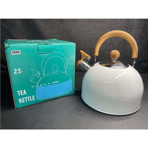 2.5L Whistling Tea Kettle - White/Wood Design - New