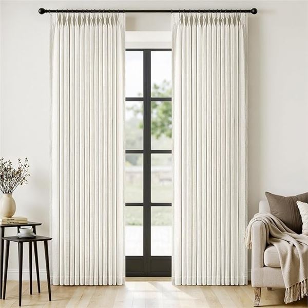 Miulee 2-Panels Pinch Pleated Linen Curtains (84" L x 40") Thick Linen Drapes (Ivory) - New