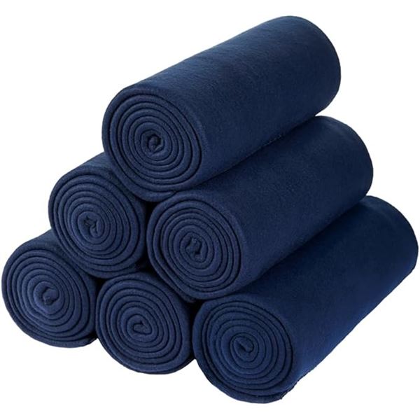 Box of 6 Fleece Throw Blankets (Navy Blue) 50 x 60" Lightweight/Soft & Warm Blankets - New in Box!