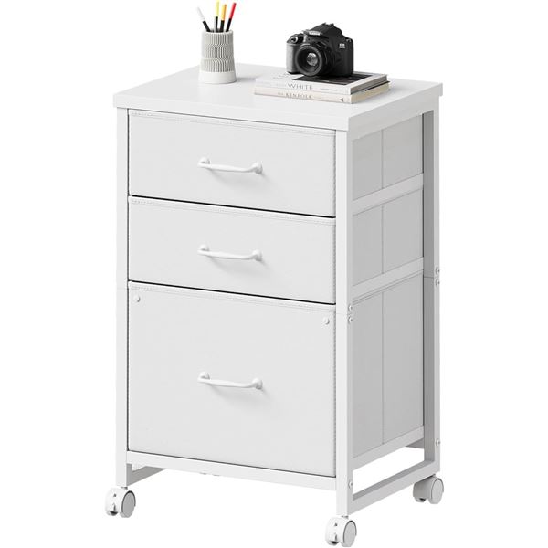 3-Drawer Mobile File Cabinet with Wheels/Fabric Drawers Vertical Filing Cabinet (White) - New in Box