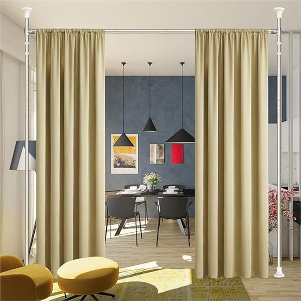 Adjustable Room Divider/Partition Hanging Curtain Rod Room Divider for Easy Room Separation - New
