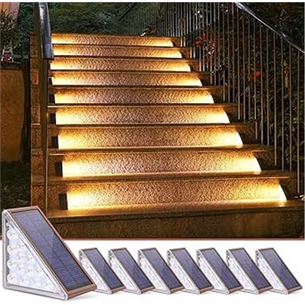 8-Pack of Solar Step Lights for Outdoors - 3000K Warm White, Waterproof, Auto On/Off - New!