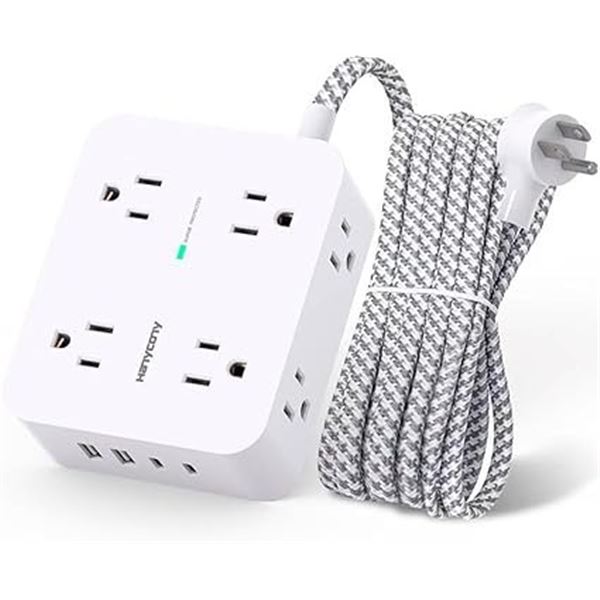 8-Outlet Surge Protect/Power Bar with 4 USB-Ports & 5FT Braided Extension Cord - New (No Box)