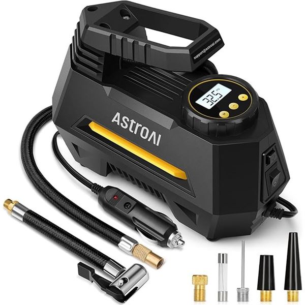 AstroAI Portable Car Air Pump/Tire Inflator Air Compressor w/ LED Light, Digital Pressure Gauge; New