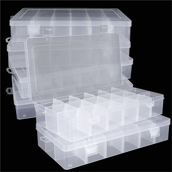 6-Pack of Plastic Organizer Boxes with Dividers (18-Grids) Great for Crafts/Beads/Fishing Tackle New