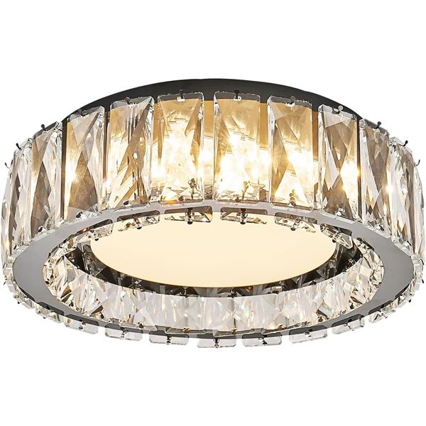 LED 11-Inch Dimmable Black Crystal Flush Mount Ceiling Light Fixture; Modern Round Design - NEW