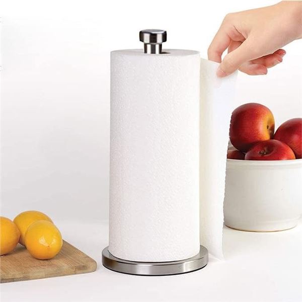 Lot of 2 Vertical Stainless Steel Paper Towel Holder Sets for Countertop; Non-Slip Bottom - New