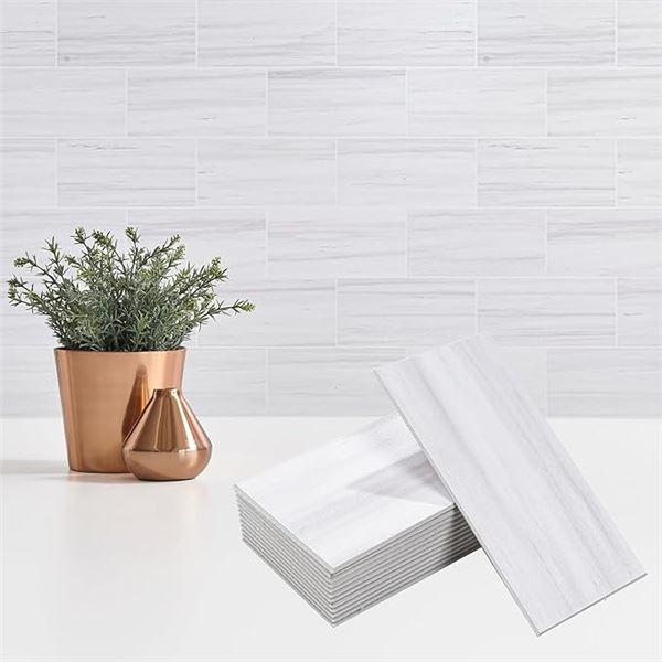 100-Pack Box of Peel and Stick Wall Tiles/Backsplash Tiles (3" x 6") Dolomite Star Grey - New