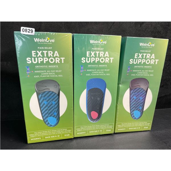 3 Boxes of Welnove Pain Relief Extra Support Orthotic Inserts for Women (Shoe Size 6-10) New Sealed