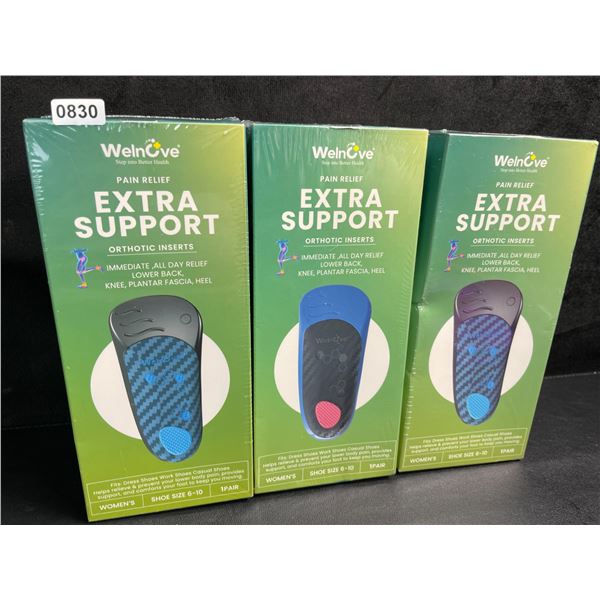 3 Boxes of Welnove Pain Relief Extra Support Orthotic Inserts for Women (Shoe Size 6-10) New Sealed