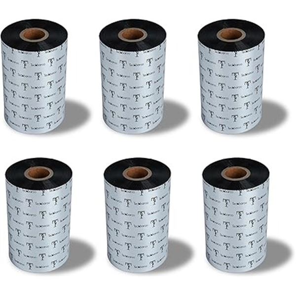 Box of 6 Rolls Thermal Transfer Ribbon (4.33" x 984') Black Industrial Barcode Label Printer Ribbon