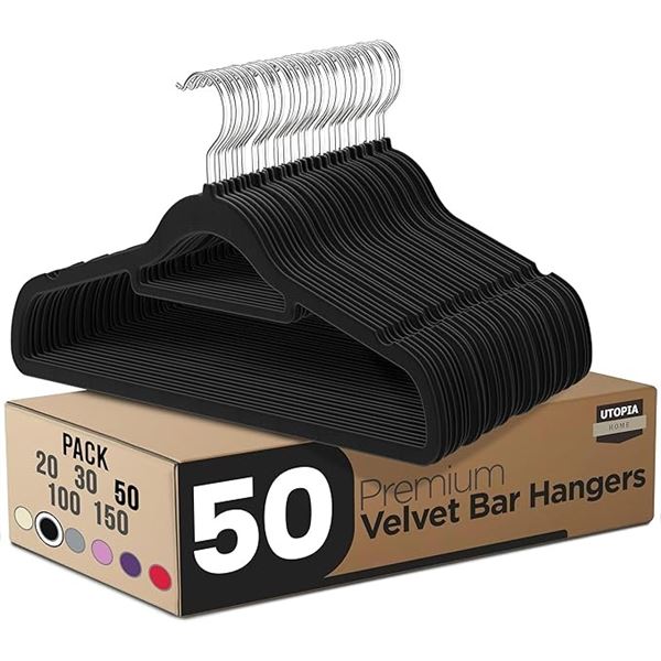 50-Pack of Utopia Premium Quality Velvet Clothes Hangers (Black) - New