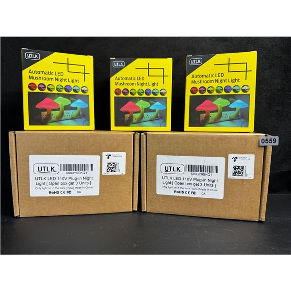 2 3-Packs of LED Color-Changing Mushroom Plug-In Night Lights w/ Dusk to Dawn Sensor; 7-Colors - New