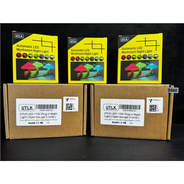 2 3-Packs of LED Color-Changing Mushroom Plug-In Night Lights w/ Dusk to Dawn Sensor; 7-Colors - New