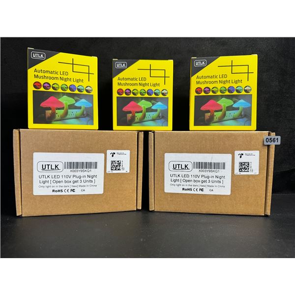 2 3-Packs of LED Color-Changing Mushroom Plug-In Night Lights w/ Dusk to Dawn Sensor; 7-Colors - New