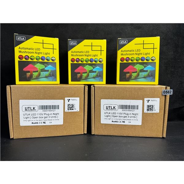2 3-Packs of LED Color-Changing Mushroom Plug-In Night Lights w/ Dusk to Dawn Sensor; 7-Colors - New