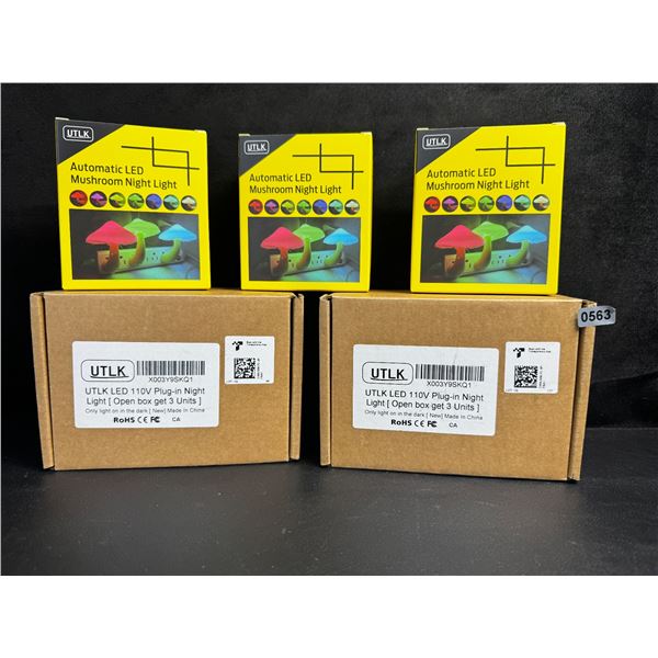 2 3-Packs of LED Color-Changing Mushroom Plug-In Night Lights w/ Dusk to Dawn Sensor; 7-Colors - New