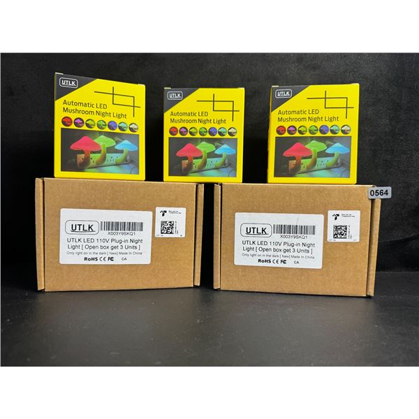 2 3-Packs of LED Color-Changing Mushroom Plug-In Night Lights w/ Dusk to Dawn Sensor; 7-Colors - New
