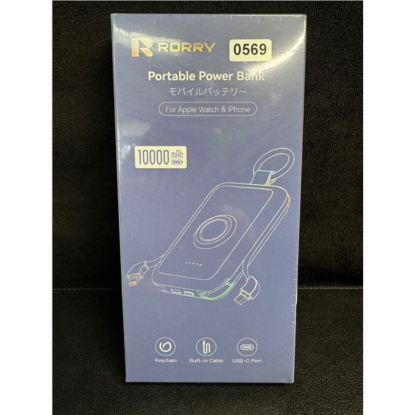 Rorry 10,000mAh Portable Power Bank PD 20W Fast Portable Charger w/ Built-In Cables - New Sealed