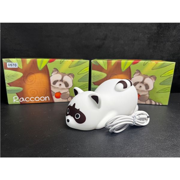 2PCS LED Cute Lazy Raccoon Bedside Lamp; Touch Control, Dimmable & Rechargeable - New