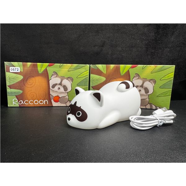 2PCS LED Cute Lazy Raccoon Bedside Lamp; Touch Control, Dimmable & Rechargeable - New