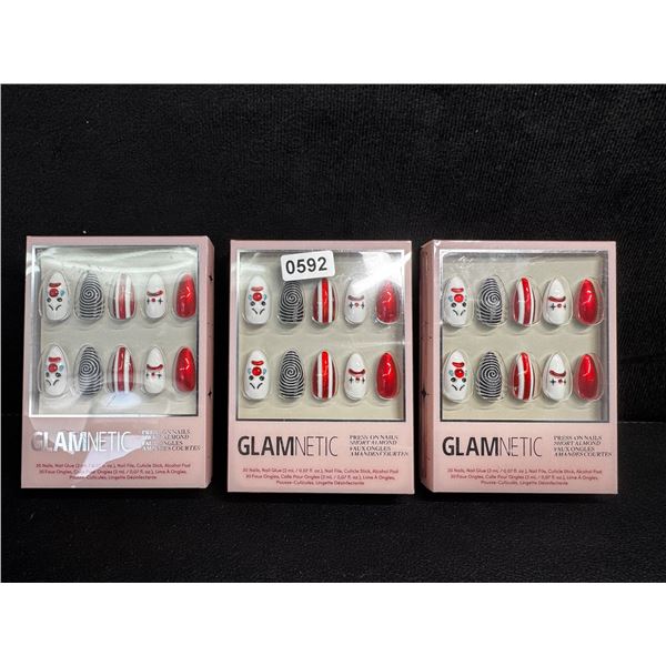 3 Packs of Glamnetic Press-On Nail Sets; Short Almond Design (Crybaby Clown Art) - New