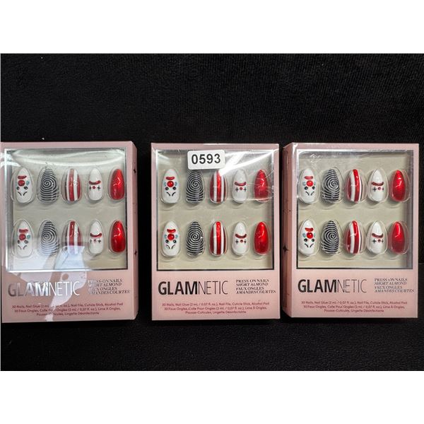 3 Packs of Glamnetic Press-On Nail Sets; Short Almond Design (Crybaby Clown Art) - New