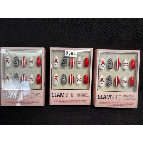 3 Packs of Glamnetic Press-On Nail Sets; Short Almond Design (Crybaby Clown Art) - New