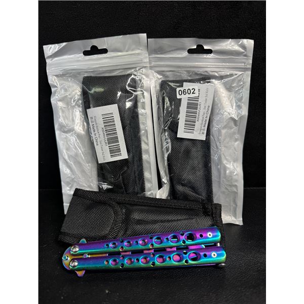 2PCS Butterfly Trainer Knives Rainbow Colour with Pouches (DULL) - New