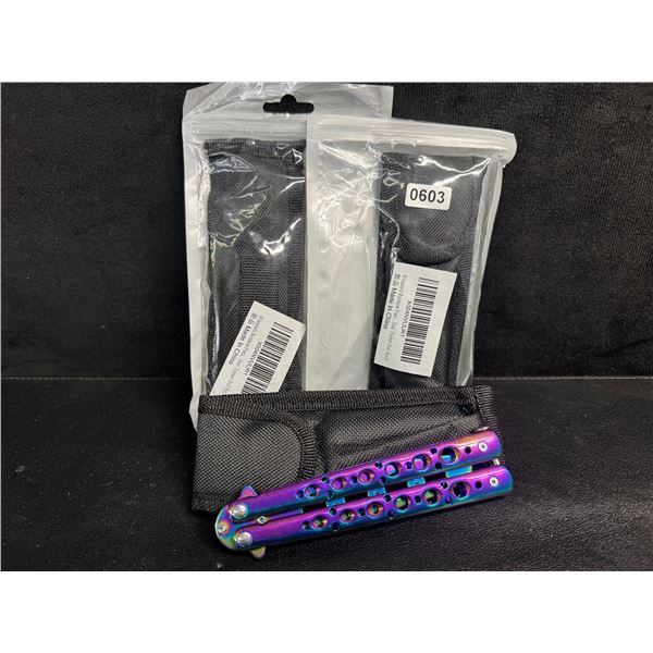 2PCS Butterfly Trainer Knives Rainbow Colour with Pouches (DULL) - New