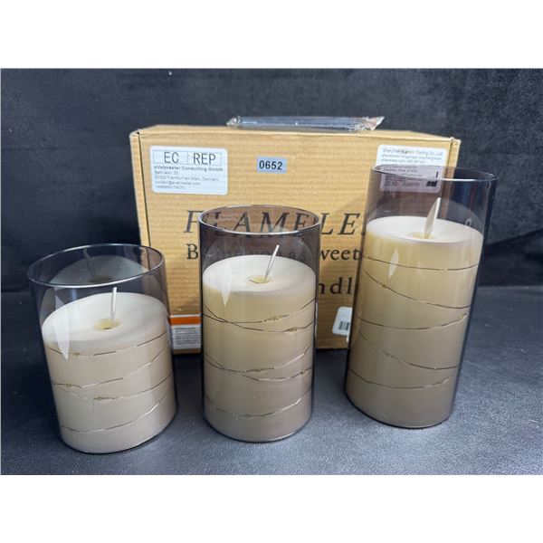 3-Pack of LED Flameless Candles with Fairy String Light Design/Dancing Flame - Black - New