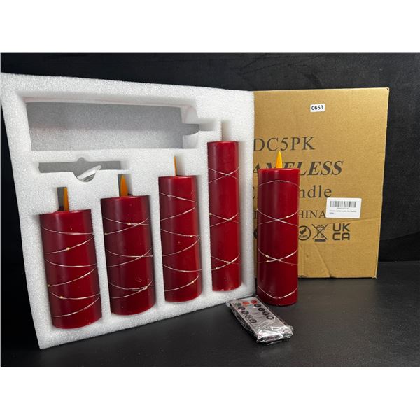 5-Pack of LED Flameless Candles with Fairy String Light Design/Dancing Flame; Remote Control (Red)