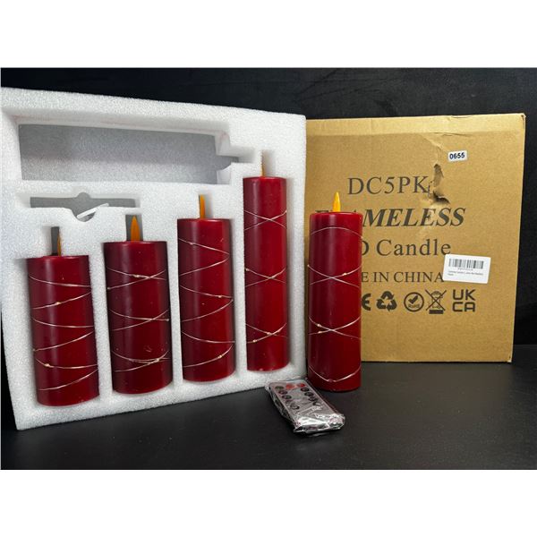 5-Pack of LED Flameless Candles with Fairy String Light Design/Dancing Flame; Remote Control (Red)